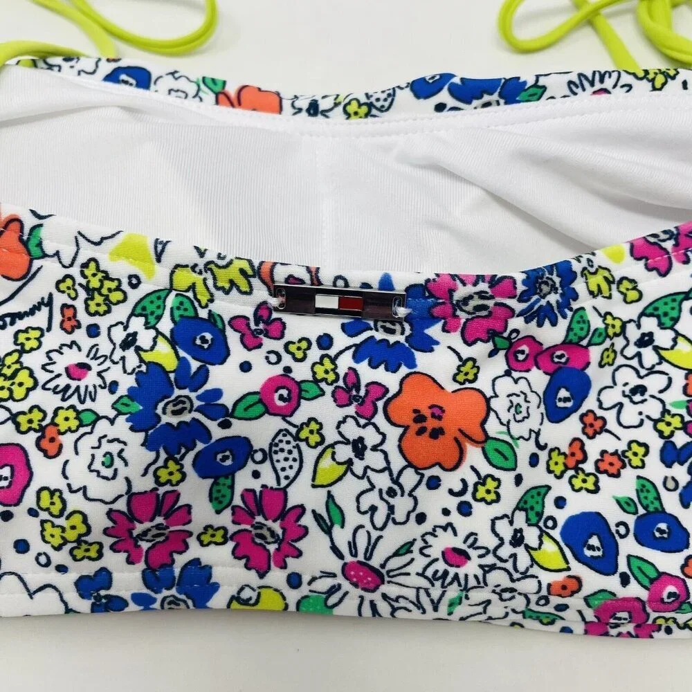 Tommy Hilfiger Womens Large Tie-Strap Floral Print Bralette‎ Bikini Top $78 1953